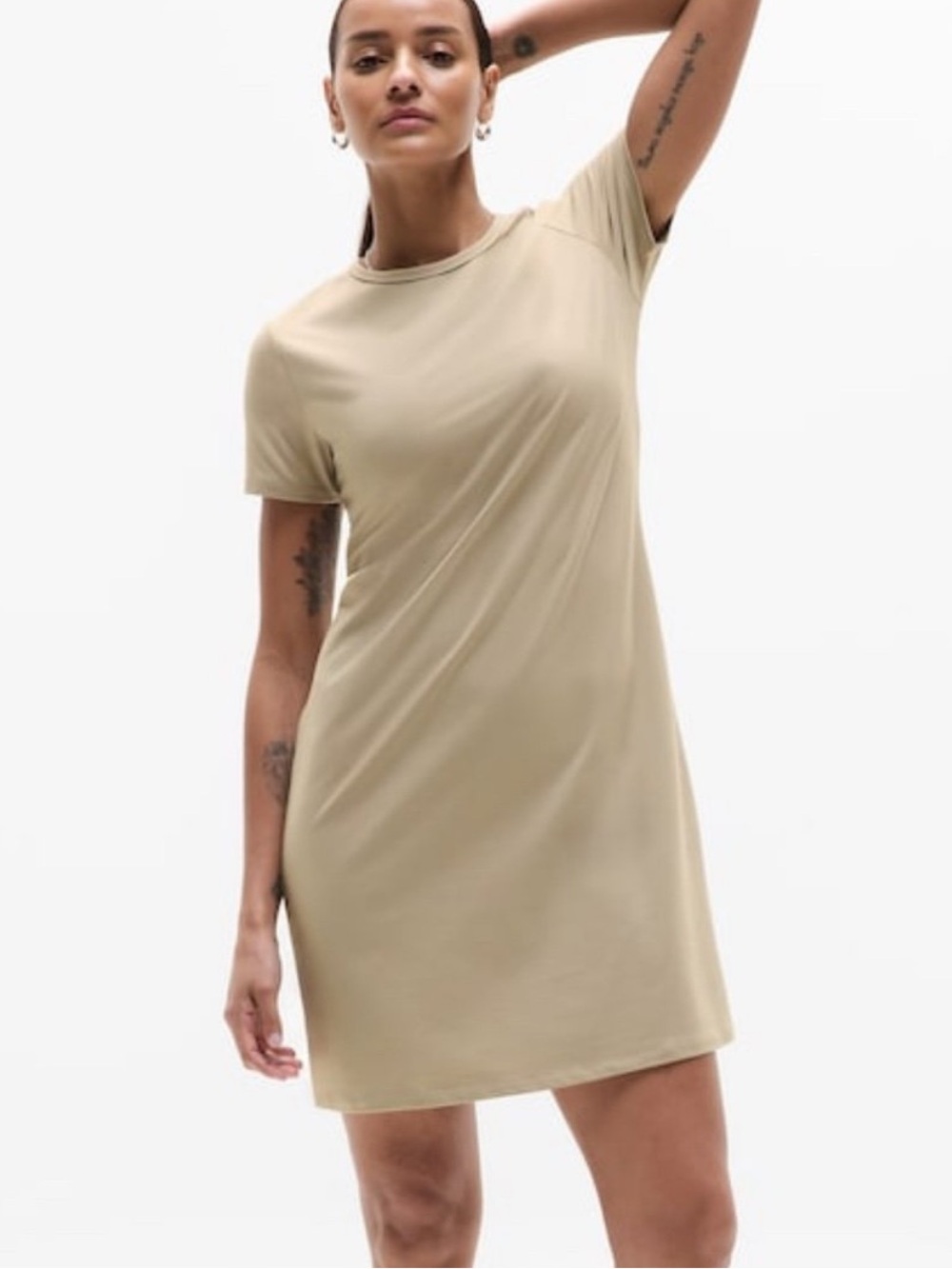 Athleta Ecru Beige The Essential Tee Short Sleeve Dress